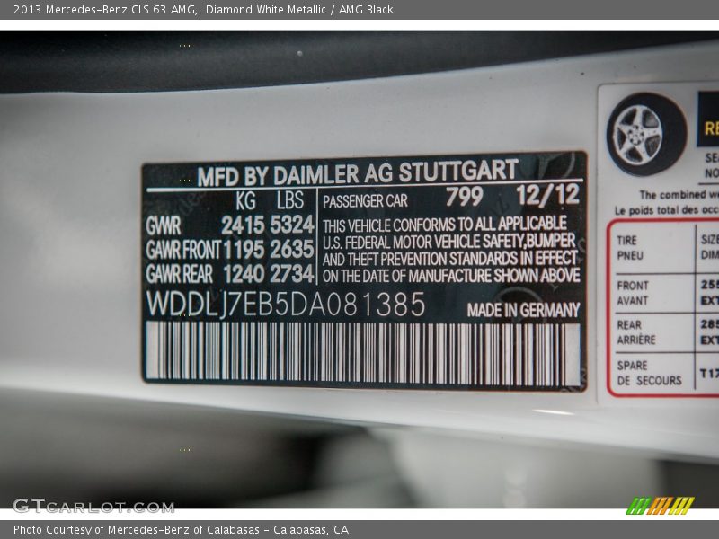 2013 CLS 63 AMG Diamond White Metallic Color Code 799