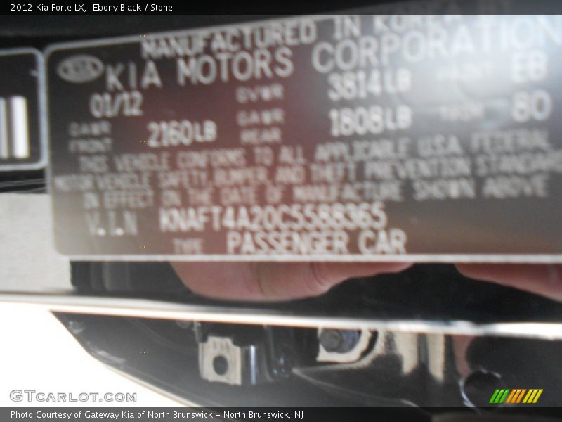 Ebony Black / Stone 2012 Kia Forte LX