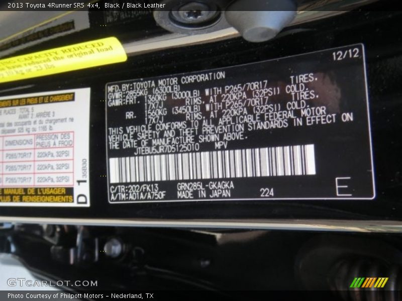 Black / Black Leather 2013 Toyota 4Runner SR5 4x4