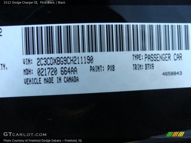 Pitch Black / Black 2012 Dodge Charger SE