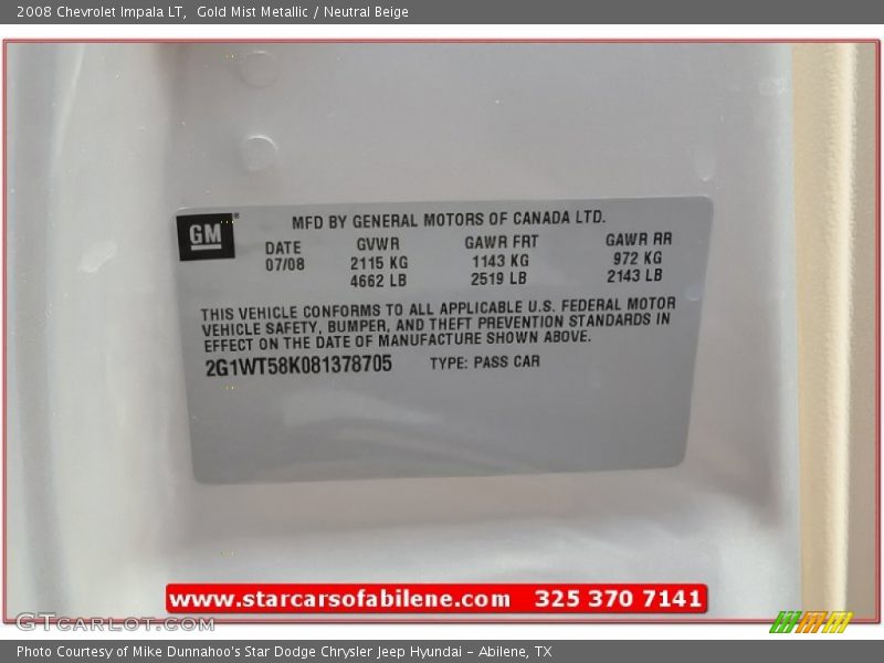 Gold Mist Metallic / Neutral Beige 2008 Chevrolet Impala LT
