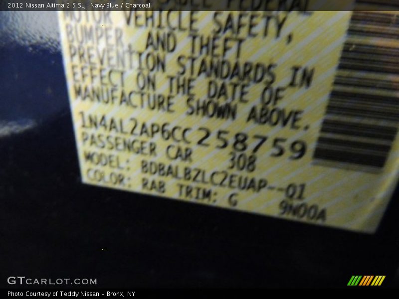 Navy Blue / Charcoal 2012 Nissan Altima 2.5 SL