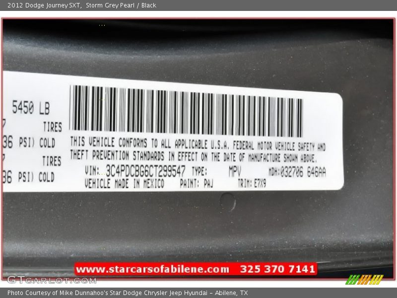 Storm Grey Pearl / Black 2012 Dodge Journey SXT