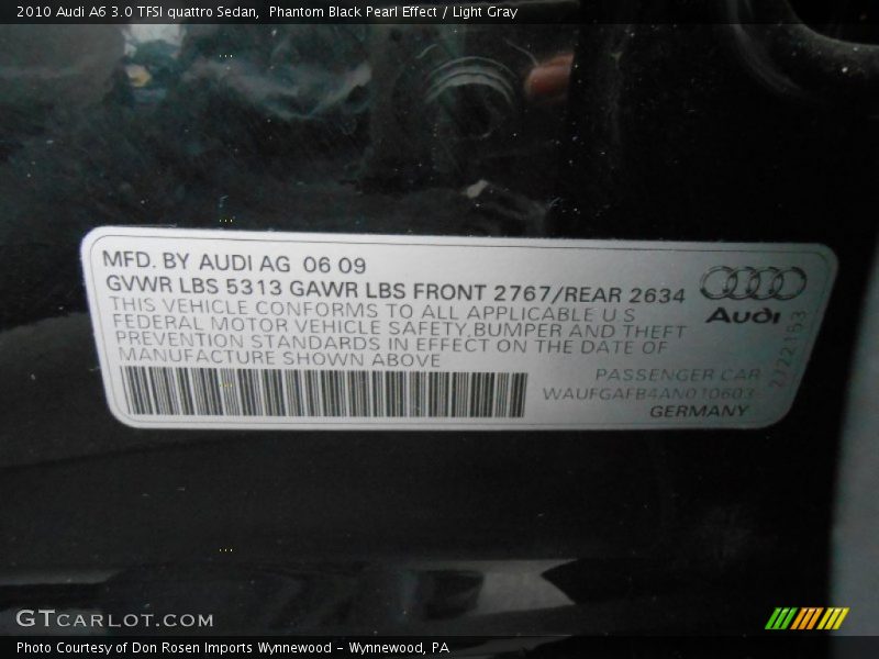 Phantom Black Pearl Effect / Light Gray 2010 Audi A6 3.0 TFSI quattro Sedan