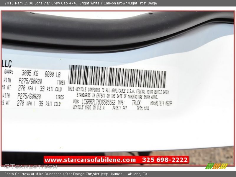 Bright White / Canyon Brown/Light Frost Beige 2013 Ram 1500 Lone Star Crew Cab 4x4