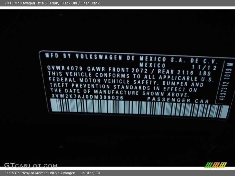 Black Uni / Titan Black 2013 Volkswagen Jetta S Sedan