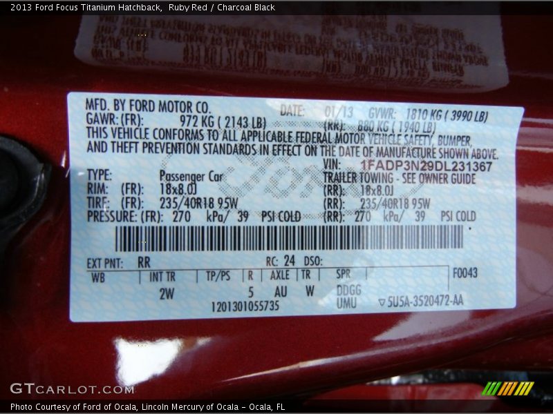 2013 Focus Titanium Hatchback Ruby Red Color Code RR