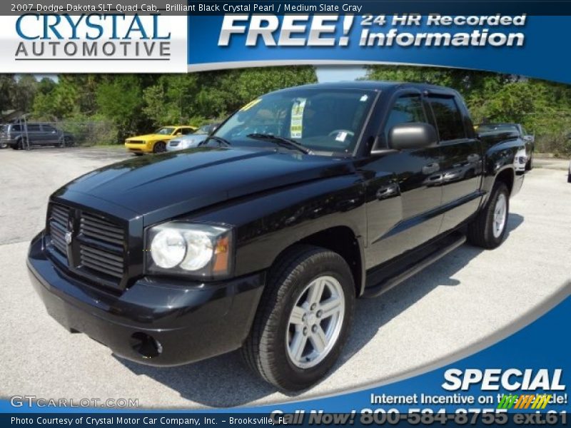 Brilliant Black Crystal Pearl / Medium Slate Gray 2007 Dodge Dakota SLT Quad Cab