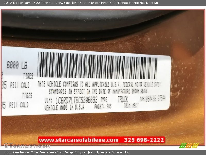 Saddle Brown Pearl / Light Pebble Beige/Bark Brown 2012 Dodge Ram 1500 Lone Star Crew Cab 4x4