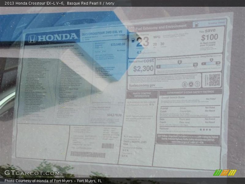  2013 Crosstour EX-L V-6 Window Sticker
