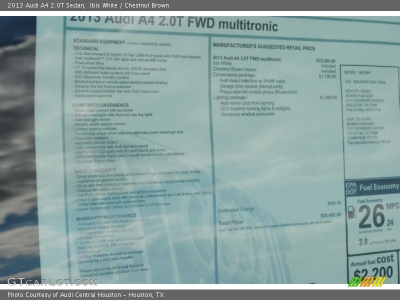 Ibis White / Chestnut Brown 2013 Audi A4 2.0T Sedan