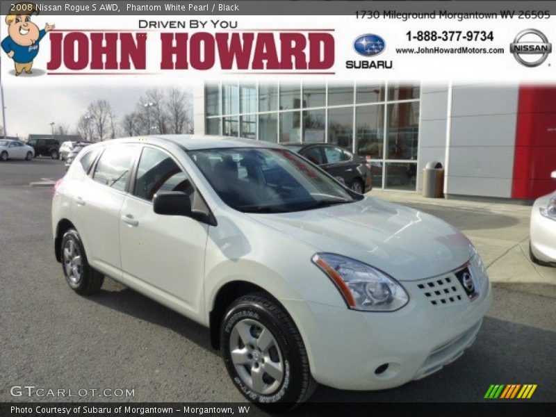 Phantom White Pearl / Black 2008 Nissan Rogue S AWD