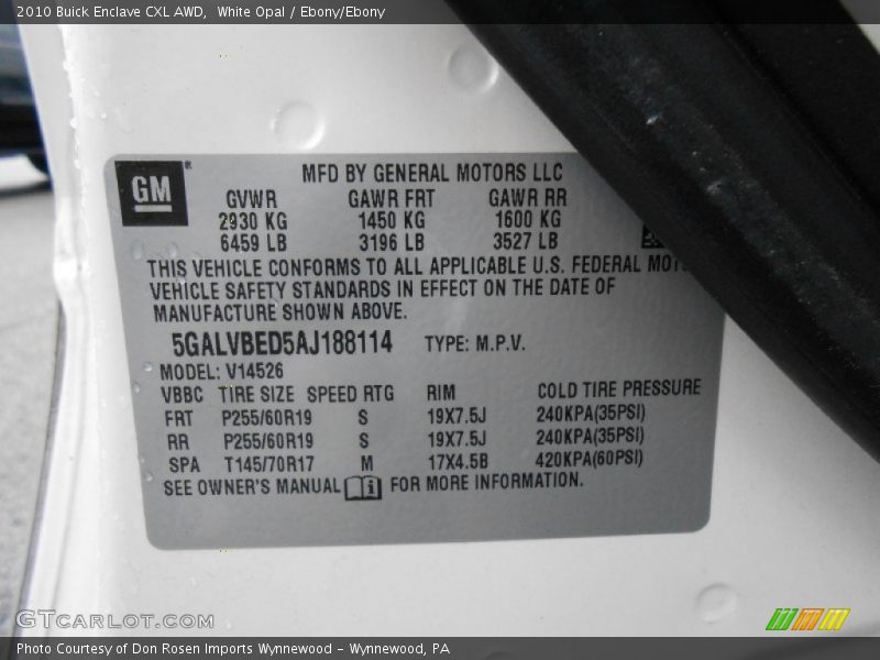 White Opal / Ebony/Ebony 2010 Buick Enclave CXL AWD