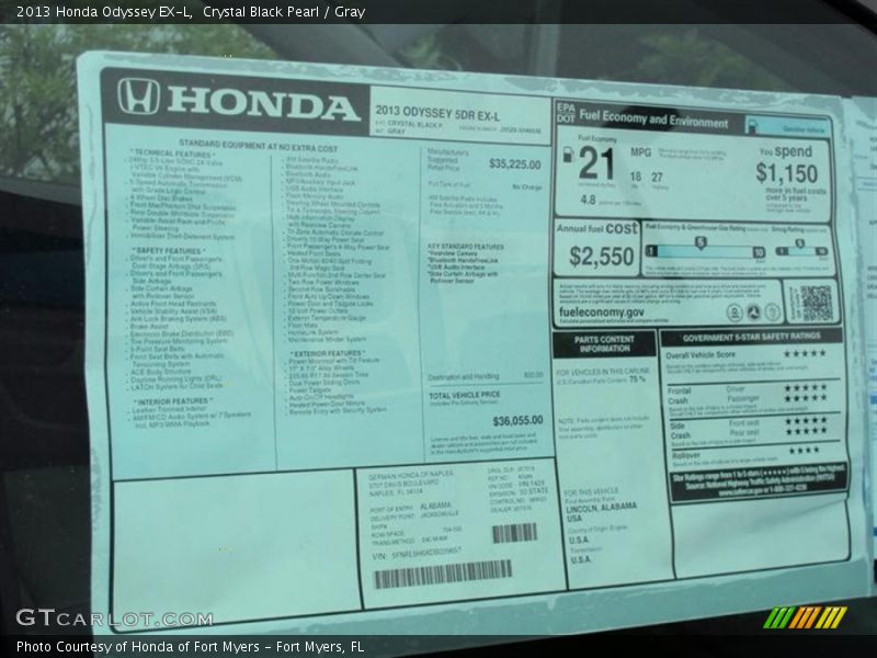Crystal Black Pearl / Gray 2013 Honda Odyssey EX-L