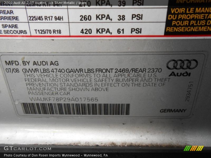 Ice Silver Metallic / Black 2009 Audi A3 2.0T quattro