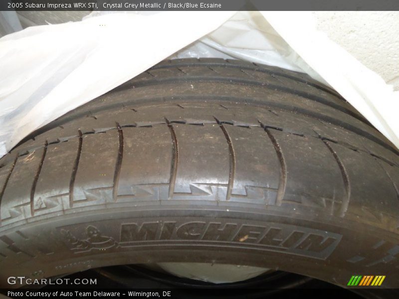 Crystal Grey Metallic / Black/Blue Ecsaine 2005 Subaru Impreza WRX STi