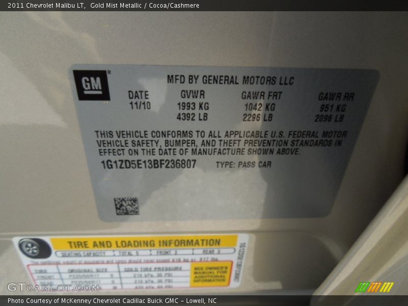 Gold Mist Metallic / Cocoa/Cashmere 2011 Chevrolet Malibu LT