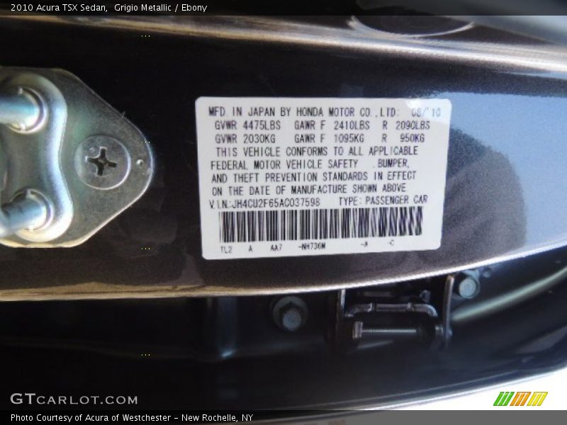 Grigio Metallic / Ebony 2010 Acura TSX Sedan