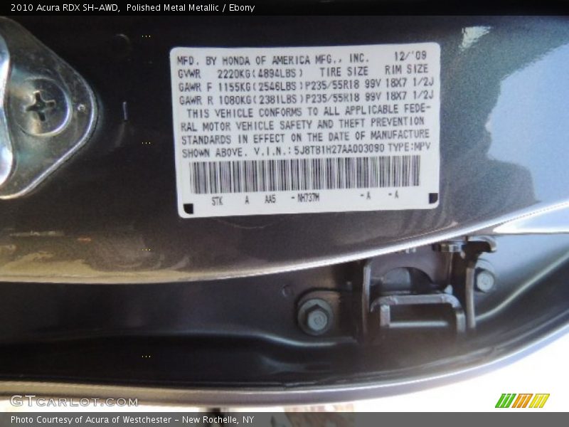 Polished Metal Metallic / Ebony 2010 Acura RDX SH-AWD