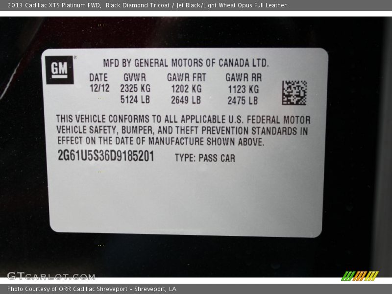 Black Diamond Tricoat / Jet Black/Light Wheat Opus Full Leather 2013 Cadillac XTS Platinum FWD