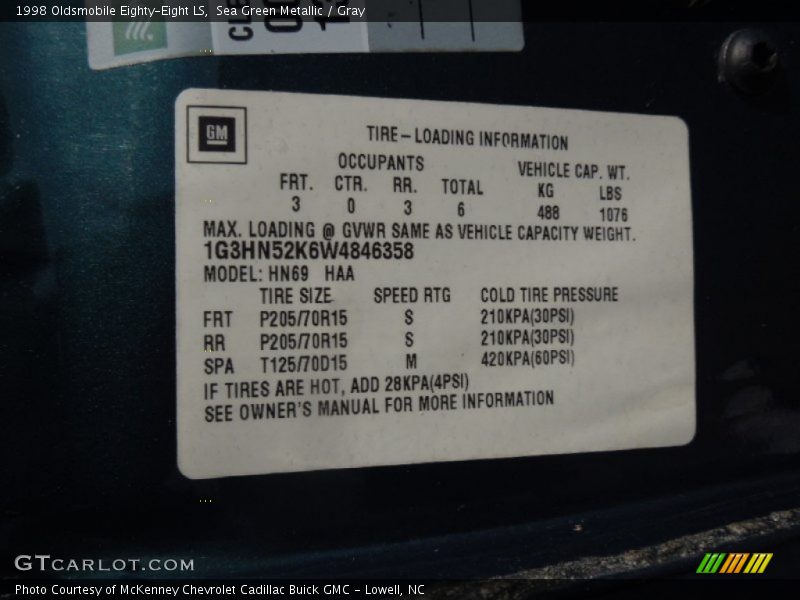 Sea Green Metallic / Gray 1998 Oldsmobile Eighty-Eight LS