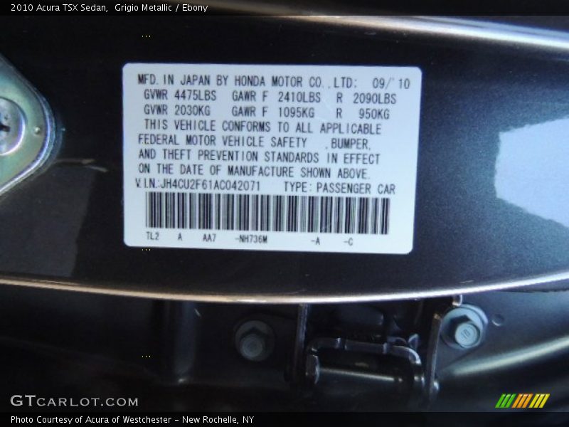 Grigio Metallic / Ebony 2010 Acura TSX Sedan