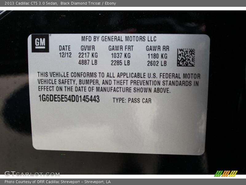 Black Diamond Tricoat / Ebony 2013 Cadillac CTS 3.0 Sedan