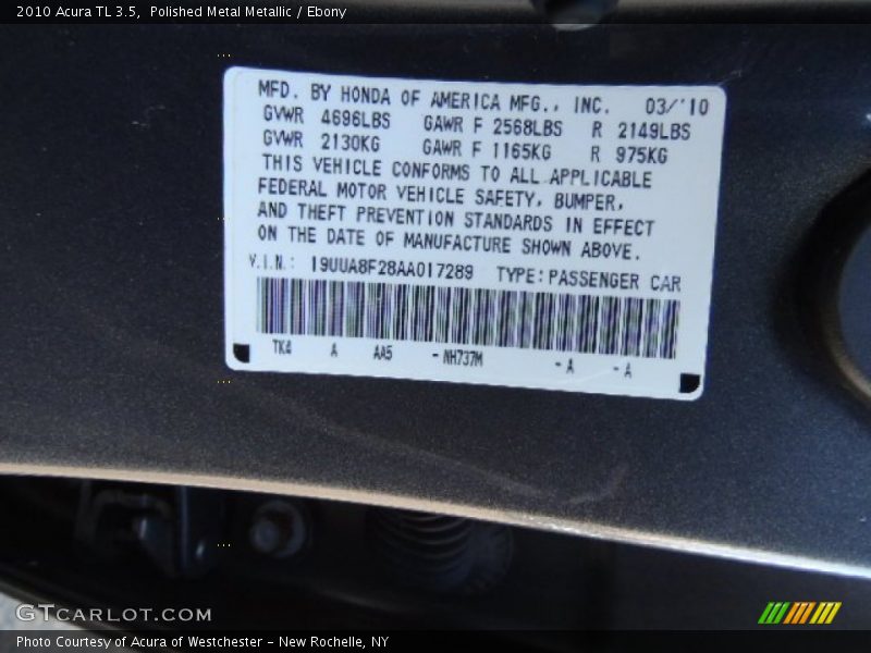 Polished Metal Metallic / Ebony 2010 Acura TL 3.5