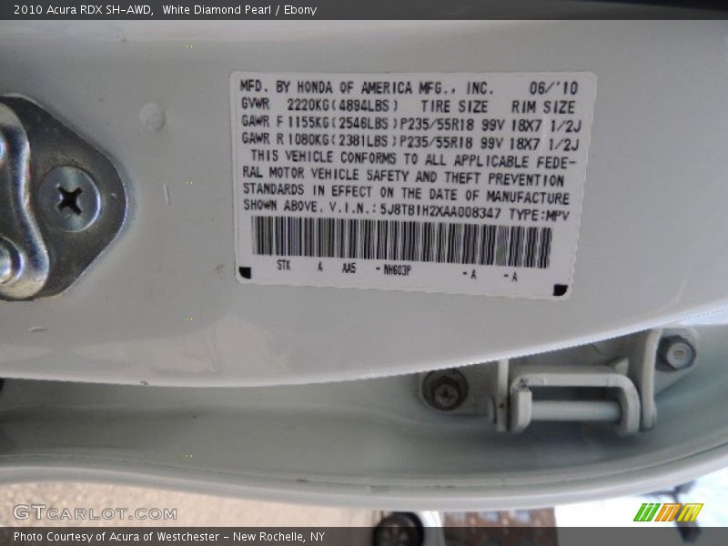 White Diamond Pearl / Ebony 2010 Acura RDX SH-AWD