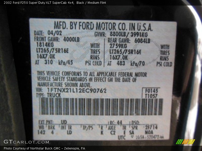 Black / Medium Flint 2002 Ford F250 Super Duty XLT SuperCab 4x4