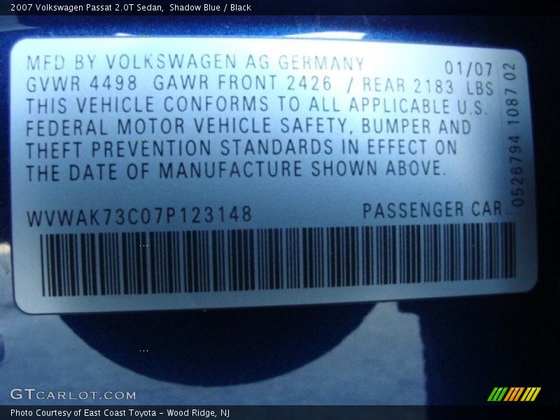 Shadow Blue / Black 2007 Volkswagen Passat 2.0T Sedan