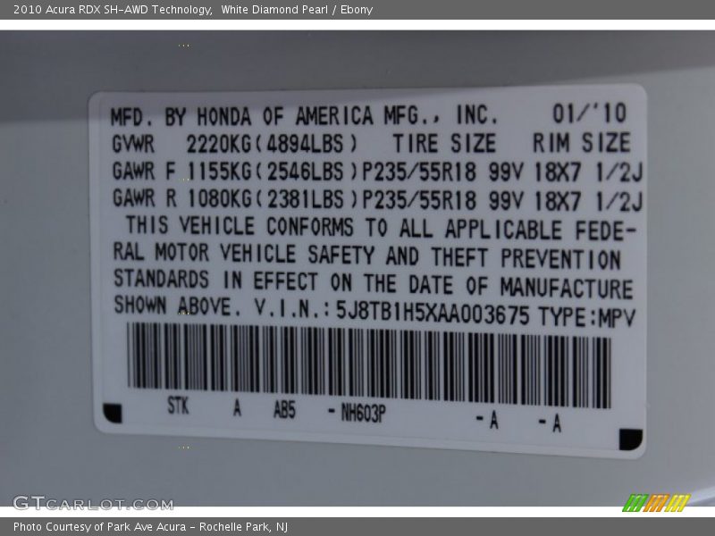 White Diamond Pearl / Ebony 2010 Acura RDX SH-AWD Technology