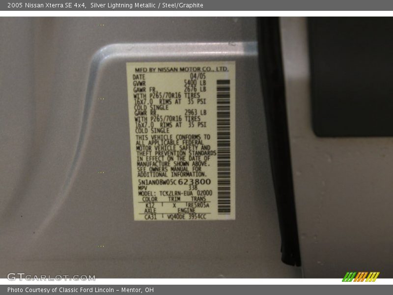 Silver Lightning Metallic / Steel/Graphite 2005 Nissan Xterra SE 4x4
