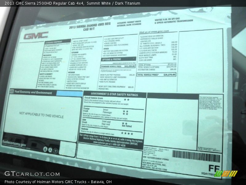  2013 Sierra 2500HD Regular Cab 4x4 Window Sticker