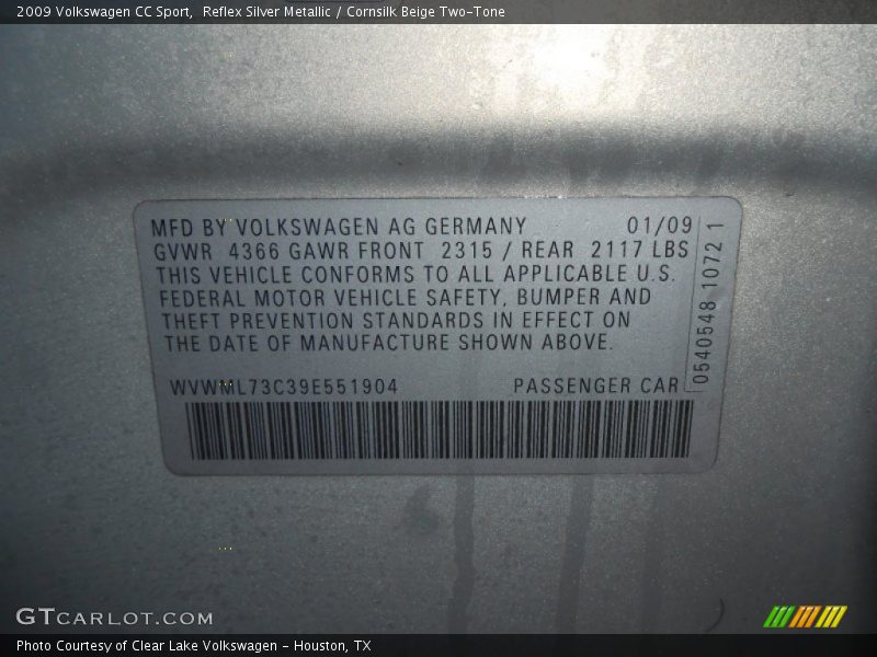 Reflex Silver Metallic / Cornsilk Beige Two-Tone 2009 Volkswagen CC Sport