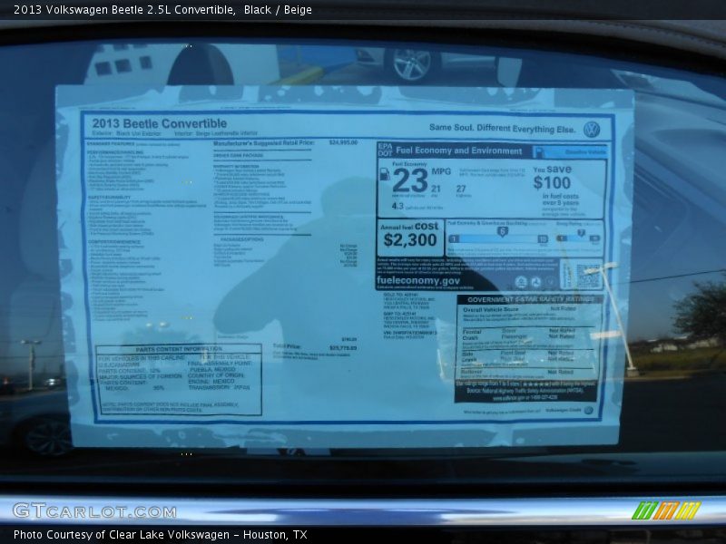  2013 Beetle 2.5L Convertible Window Sticker