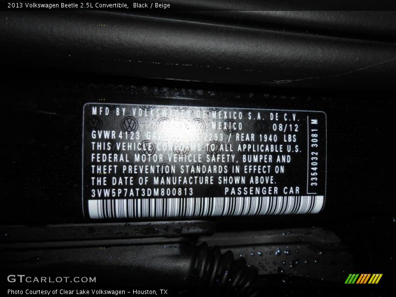 Black / Beige 2013 Volkswagen Beetle 2.5L Convertible