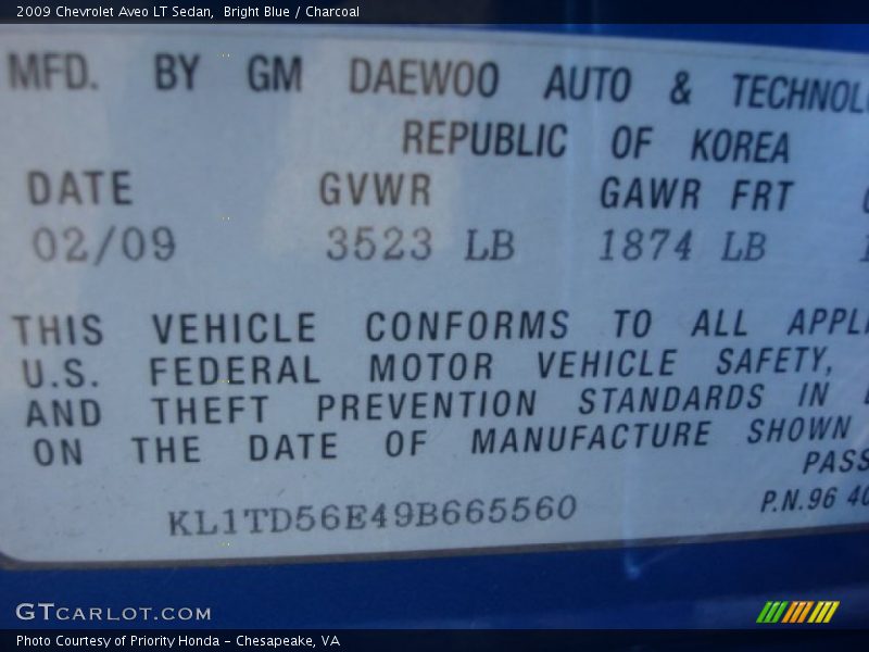 Bright Blue / Charcoal 2009 Chevrolet Aveo LT Sedan