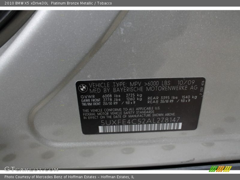 Platinum Bronze Metallic / Tobacco 2010 BMW X5 xDrive30i