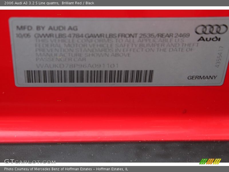Brilliant Red / Black 2006 Audi A3 3.2 S Line quattro