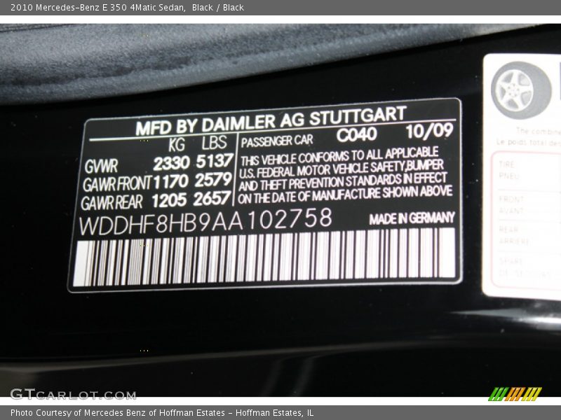 Black / Black 2010 Mercedes-Benz E 350 4Matic Sedan