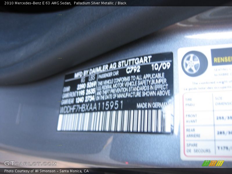2010 E 63 AMG Sedan Palladium Silver Metallic Color Code 792