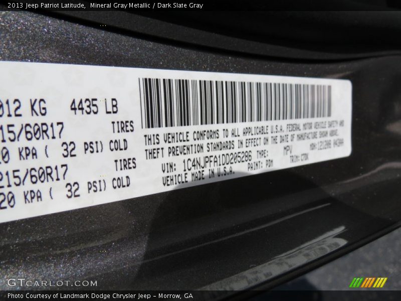 Mineral Gray Metallic / Dark Slate Gray 2013 Jeep Patriot Latitude