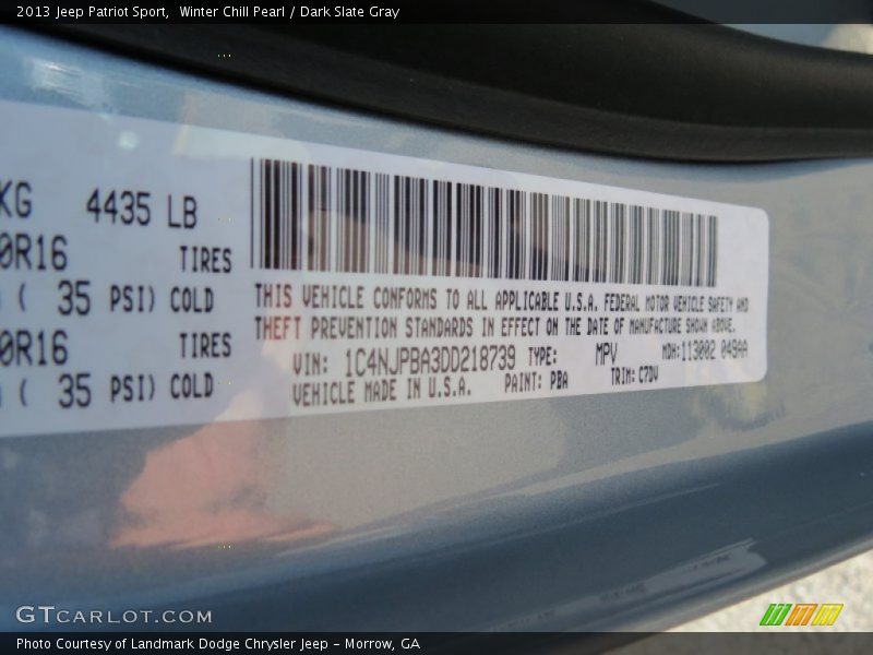 Winter Chill Pearl / Dark Slate Gray 2013 Jeep Patriot Sport