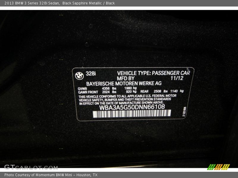 Black Sapphire Metallic / Black 2013 BMW 3 Series 328i Sedan