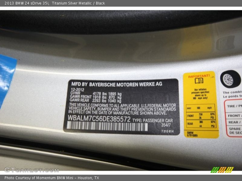 2013 Z4 sDrive 35i Titanium Silver Metallic Color Code 354