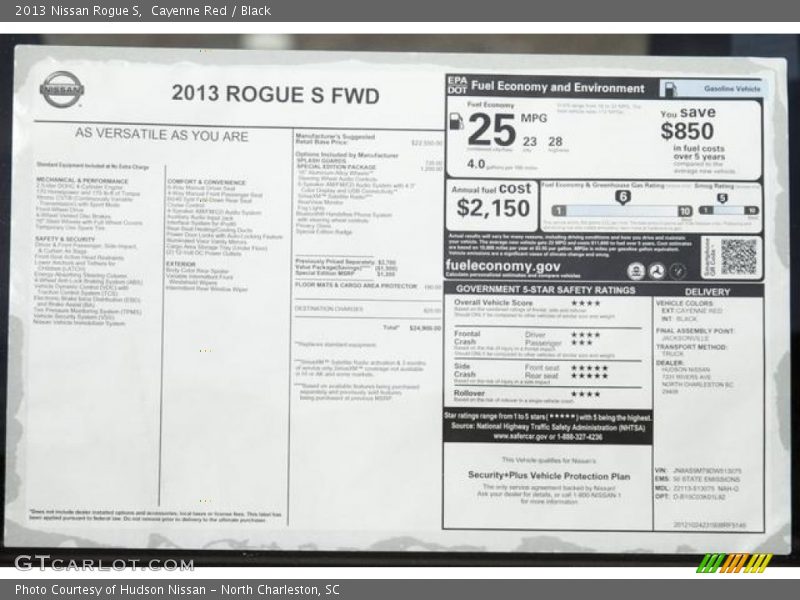  2013 Rogue S Window Sticker