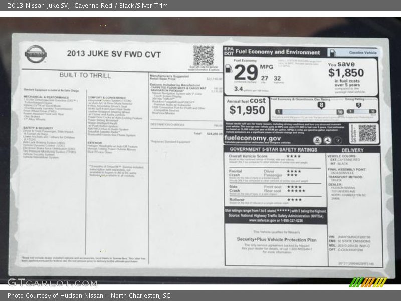  2013 Juke SV Window Sticker