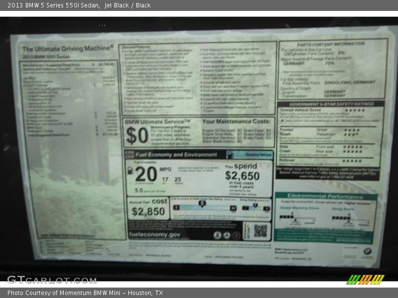Jet Black / Black 2013 BMW 5 Series 550i Sedan