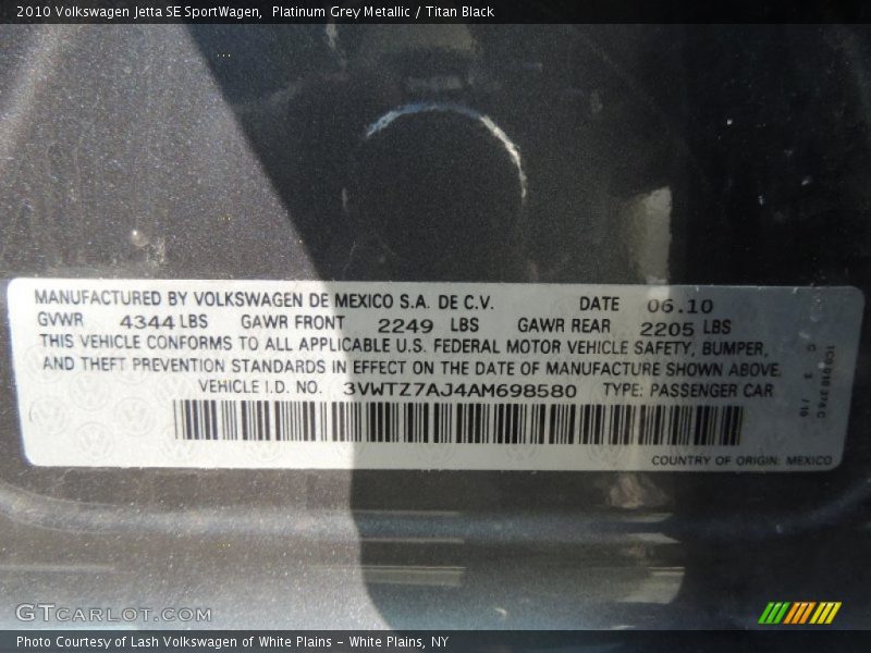 Platinum Grey Metallic / Titan Black 2010 Volkswagen Jetta SE SportWagen